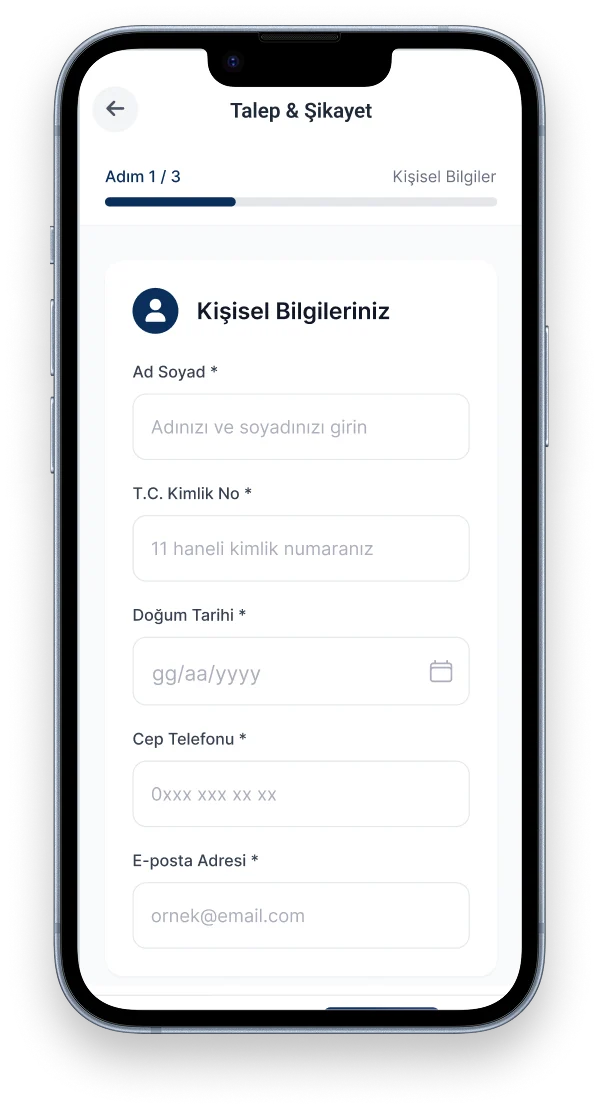 MEKİNSOFT E-Belediye Şikayet Sistemi - Vatandaş Kişisel Bilgi Ekranı
