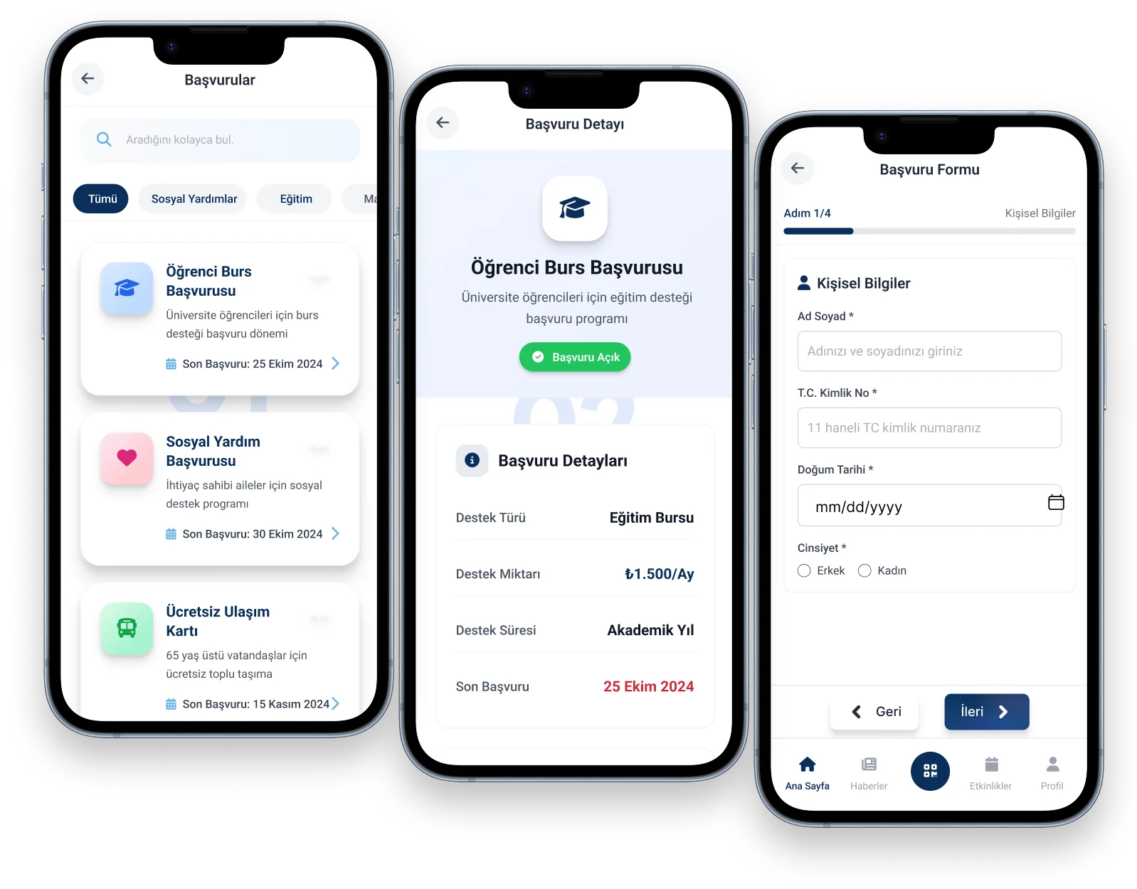 E-Belediye Başvuru Sistemi - Online Sosyal Hizmet Başvuruları MEKİNSOFT E-Belediye Başvurular Modülü - Dijital Belediye Sosyal Destek Başvuru Sistemi Mobil Ekranları